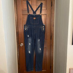 NWOT Size XL distressed denim overalls
